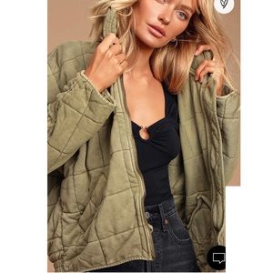 Free People Dolman Olive Green Quilted Jacket size M